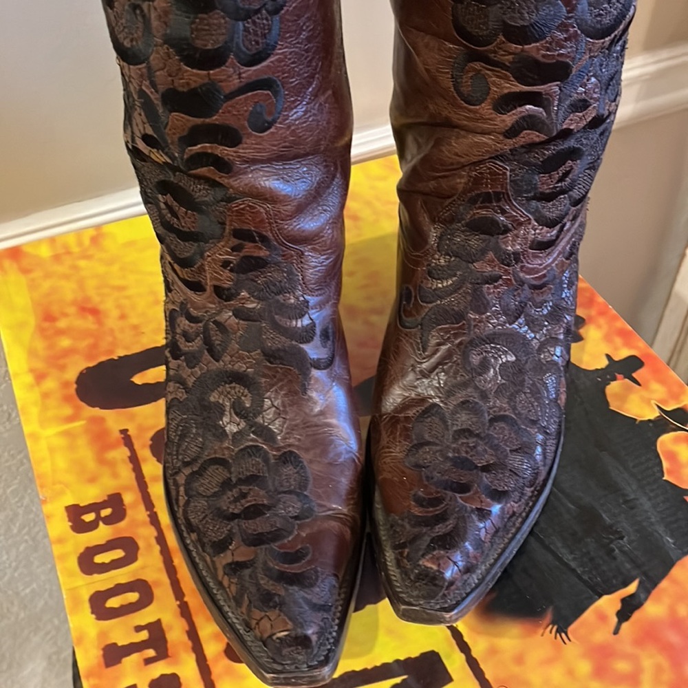 Corral LD Choc Black Tall Floral Lace Embroidery Boots - Picture 10 of 16